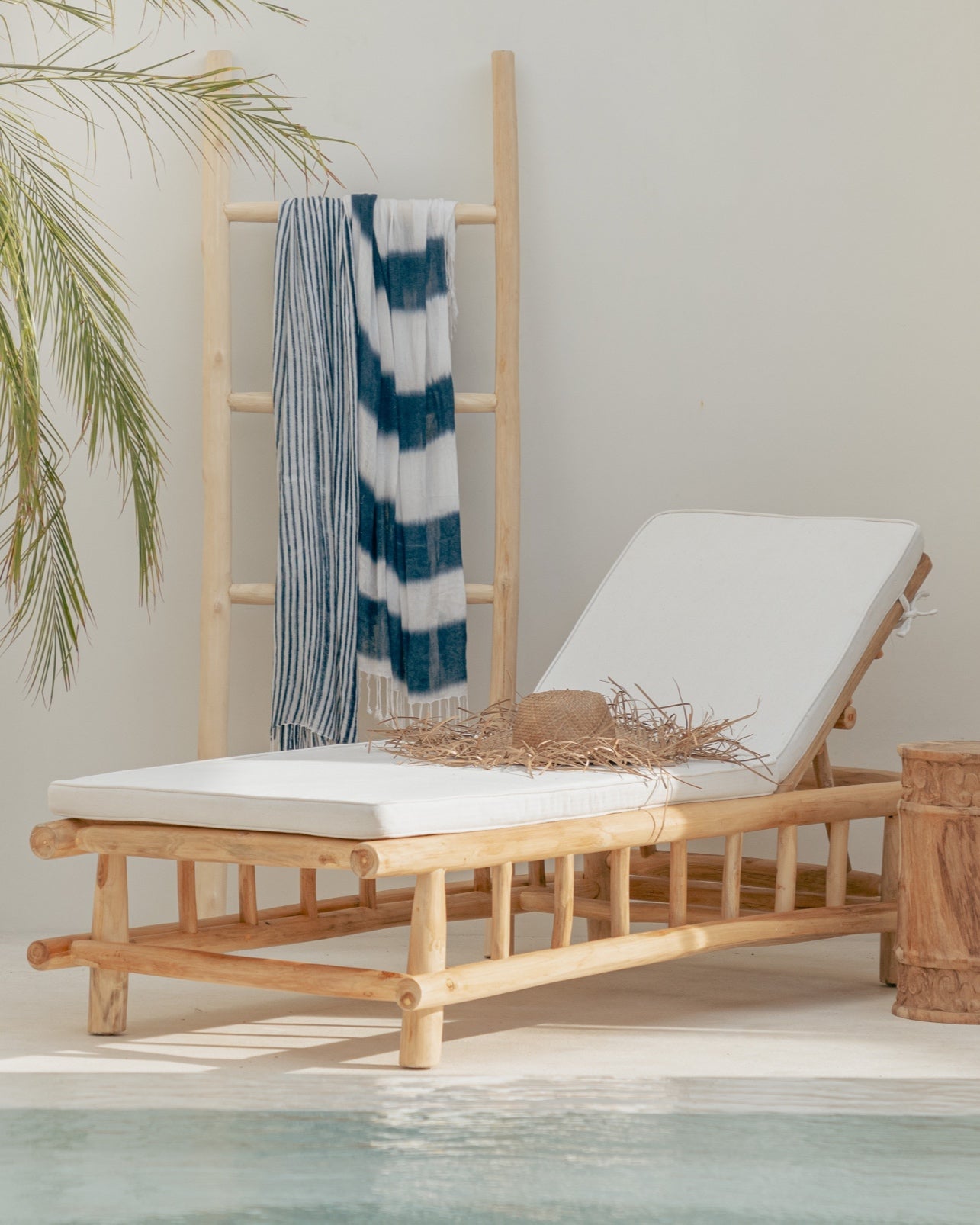Keramas Outdoor Teak Branch Sun Lounger & Mattress