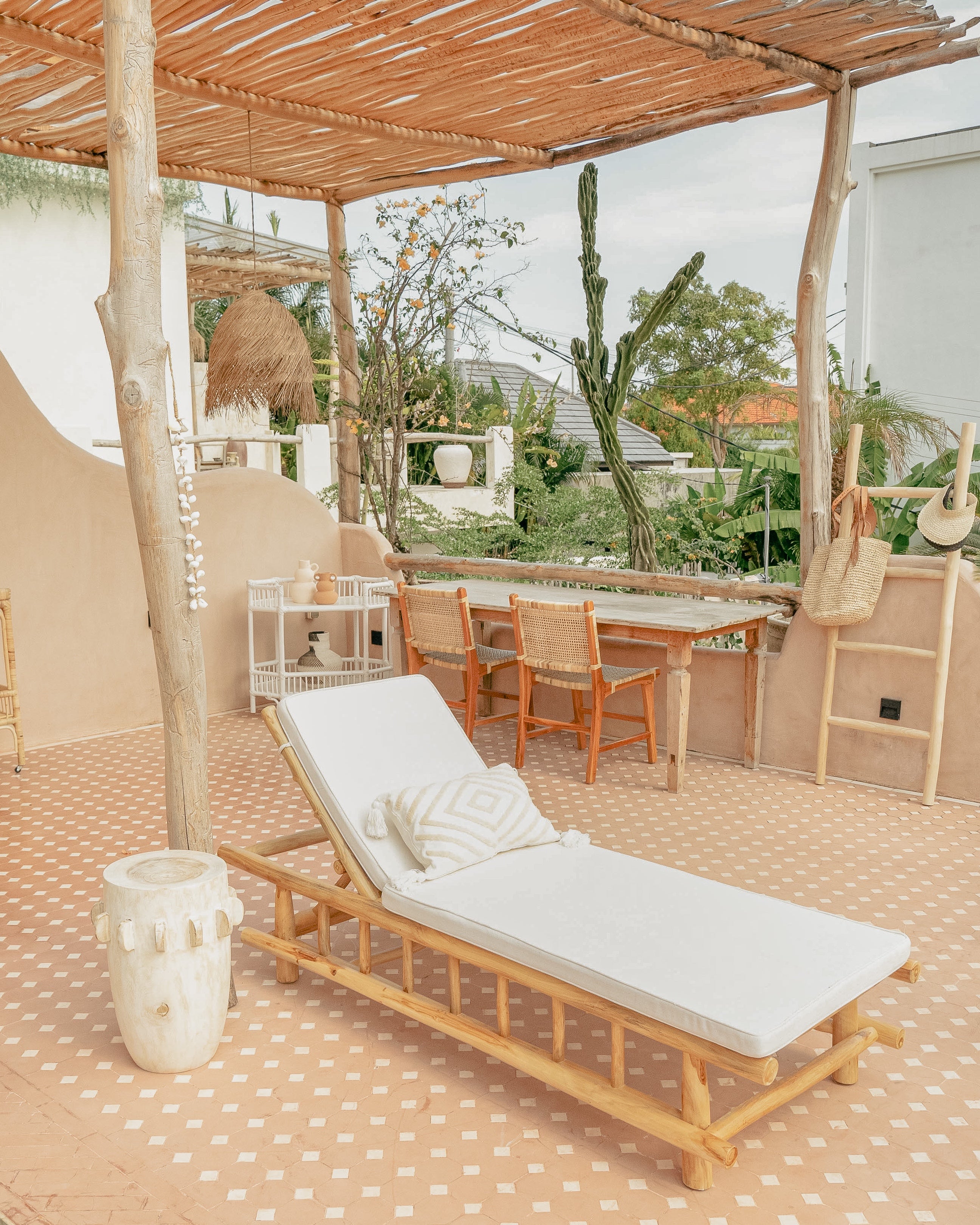 Keramas Outdoor Teak Branch Sun Lounger & Mattress