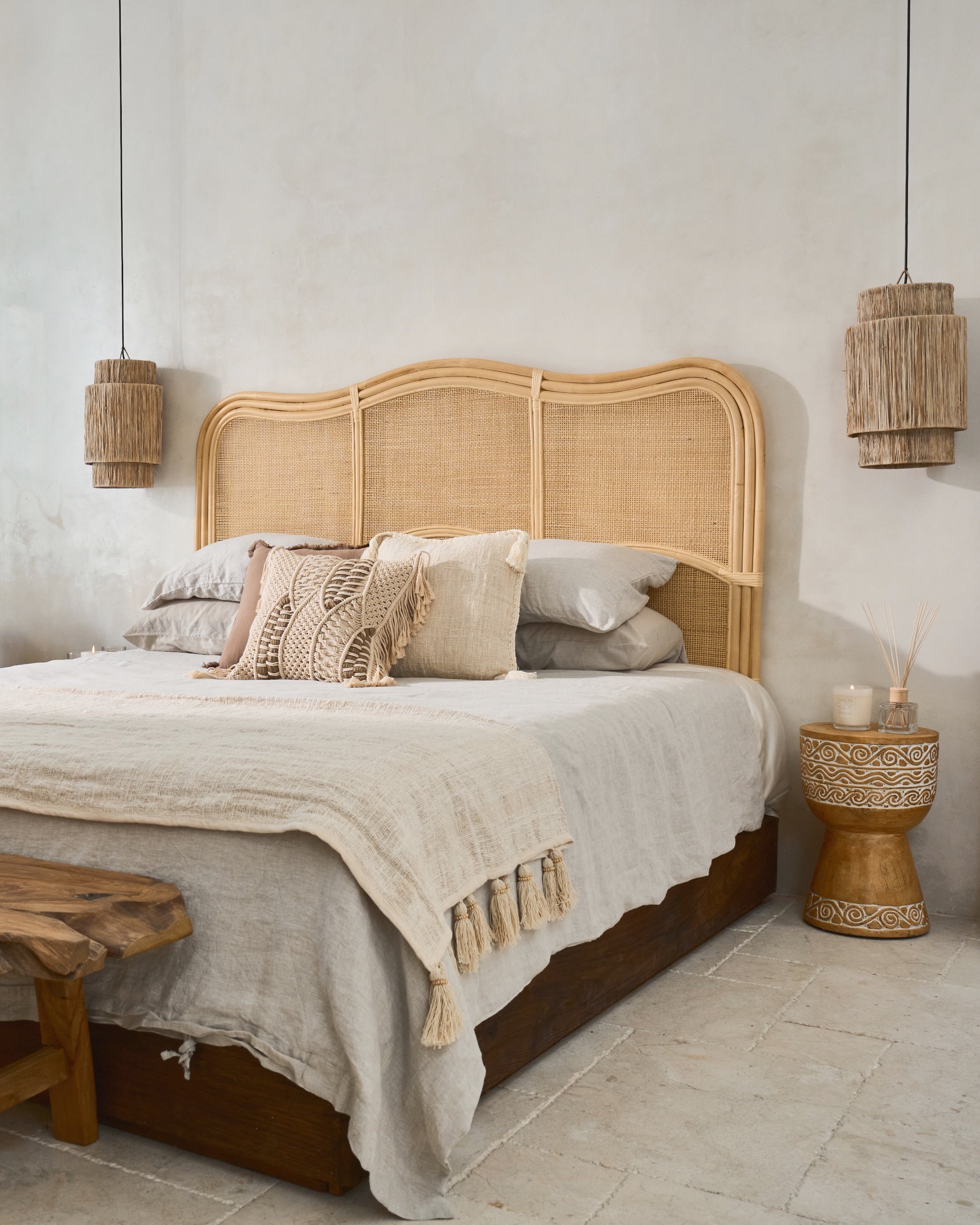 Padar Rattan Curved Wave Weave Bedhead - Queen Size