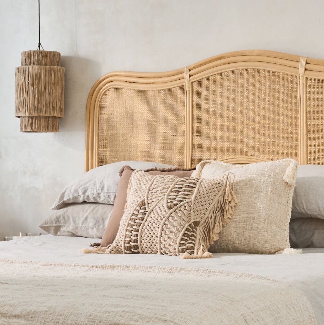 Padar Rattan Curved Wave Weave Bedhead - Queen Size