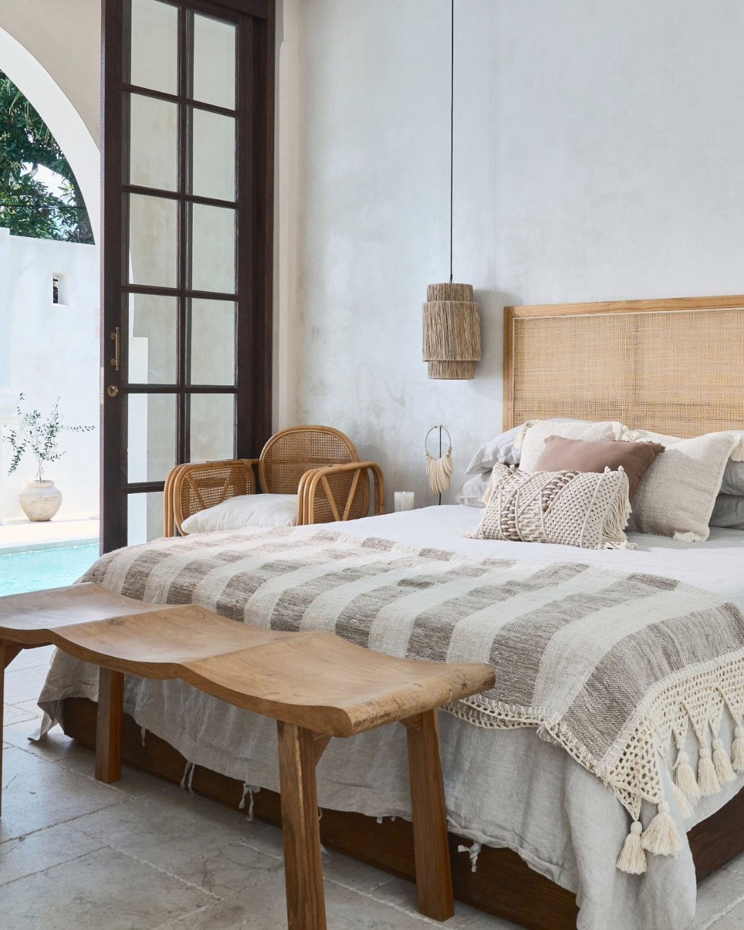 Penida Woven Rattan Mahogany Bedhead