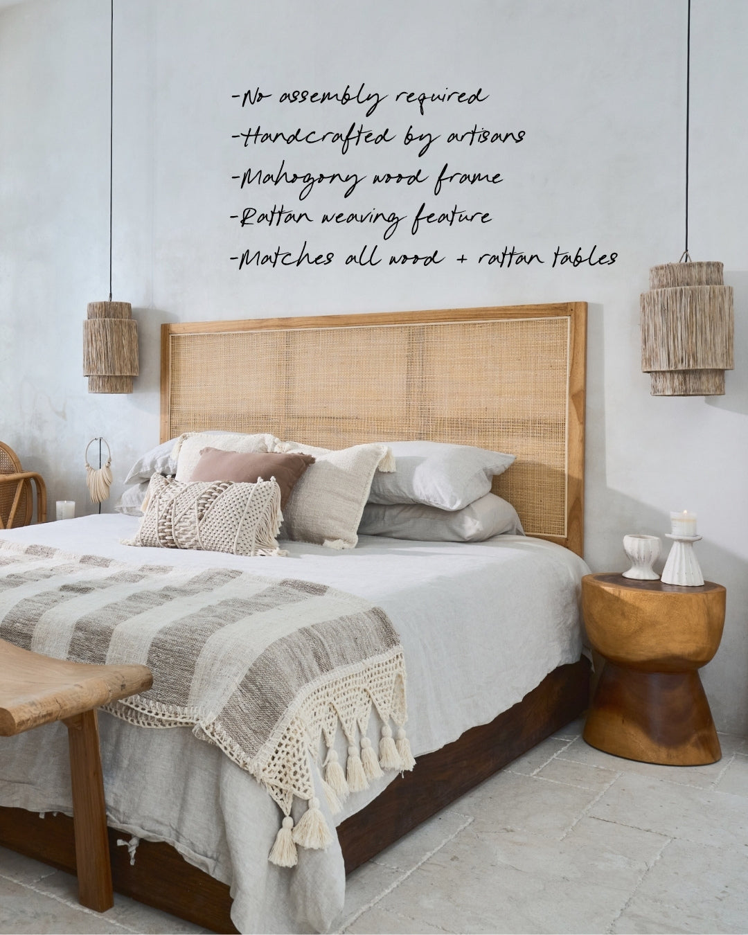 Penida Woven Rattan Mahogany Bedhead