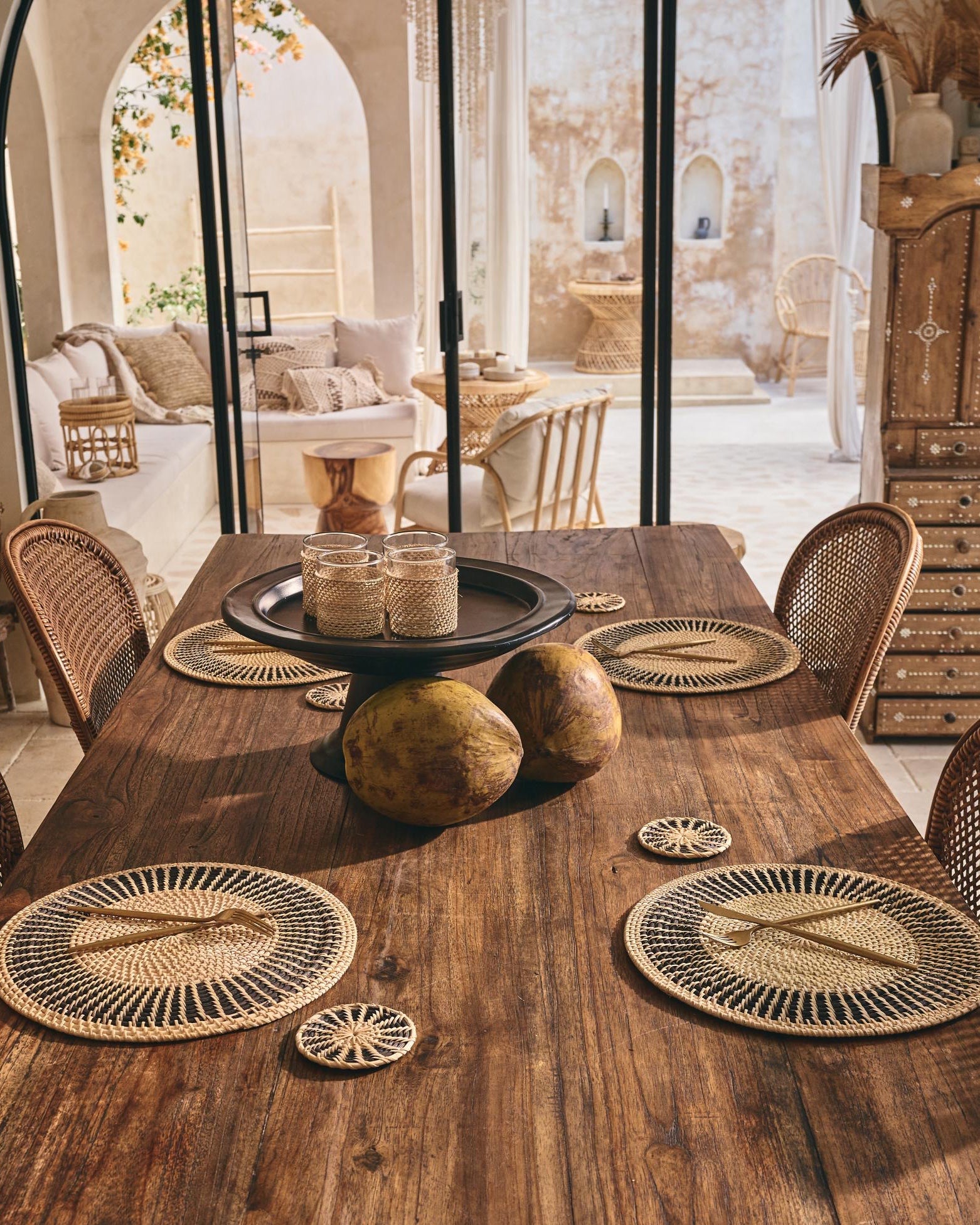 Natural Black Woven Patterned Rattan Coasters
