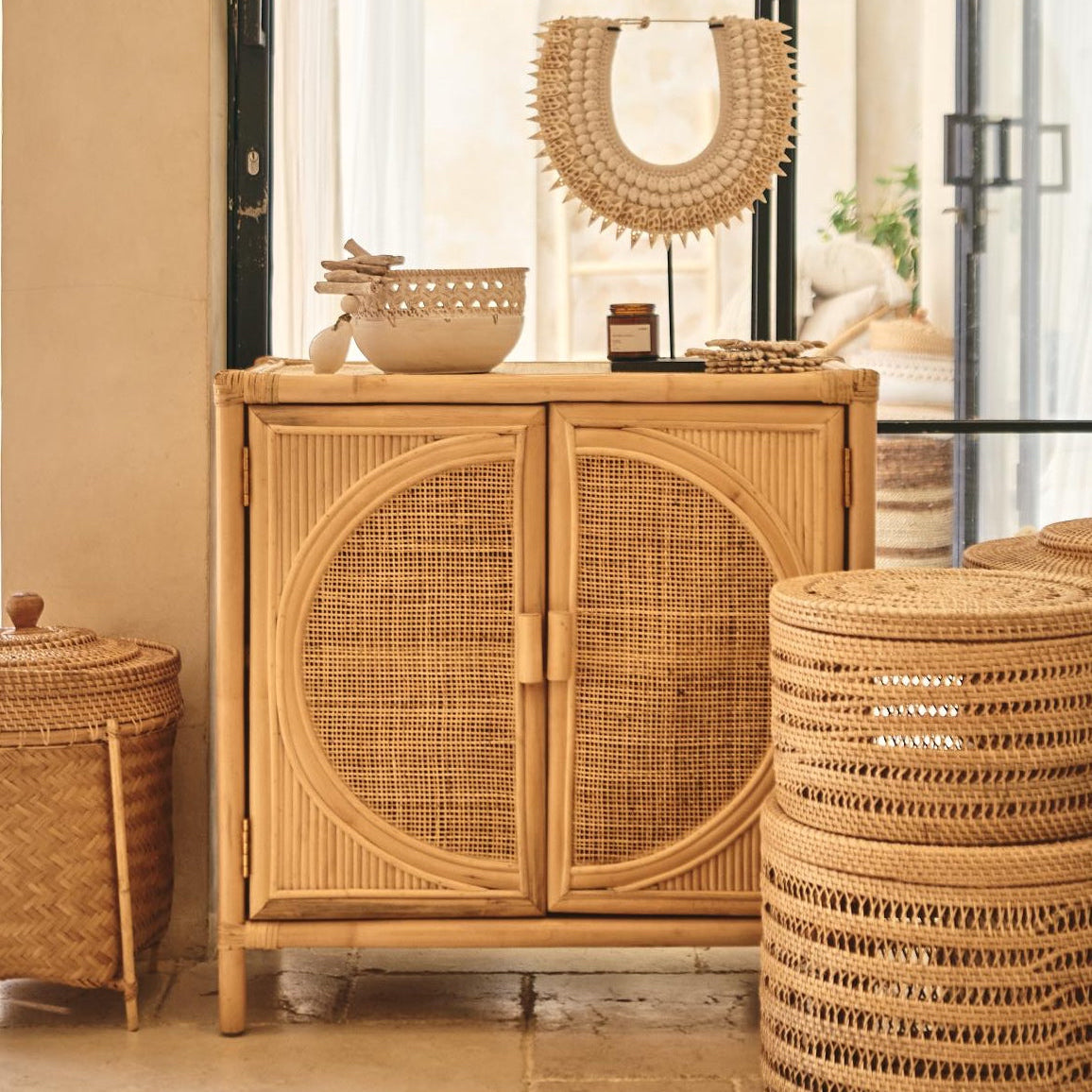 Busur Rattan Two Door Console Cupboard - Sunshine Design | 70cm long