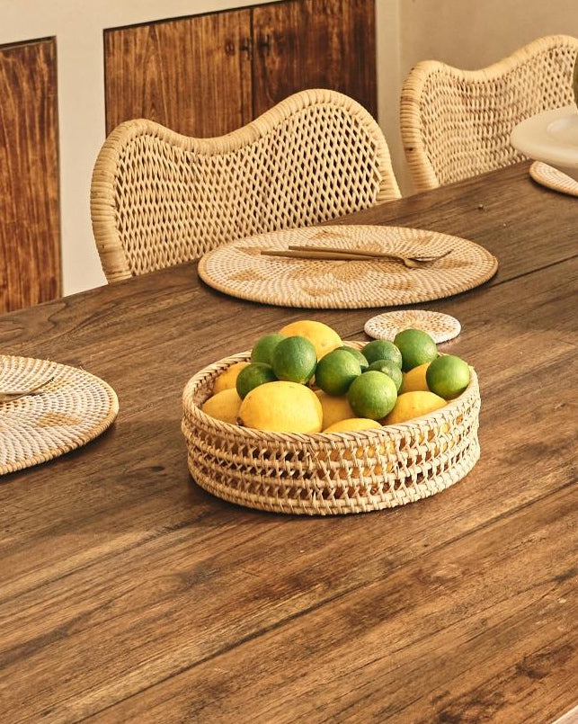 Natural White Woven Patterned Rattan Coasters