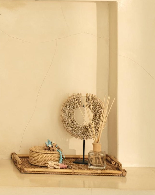 Rectangular Rattan Tray with bamboo handles frame