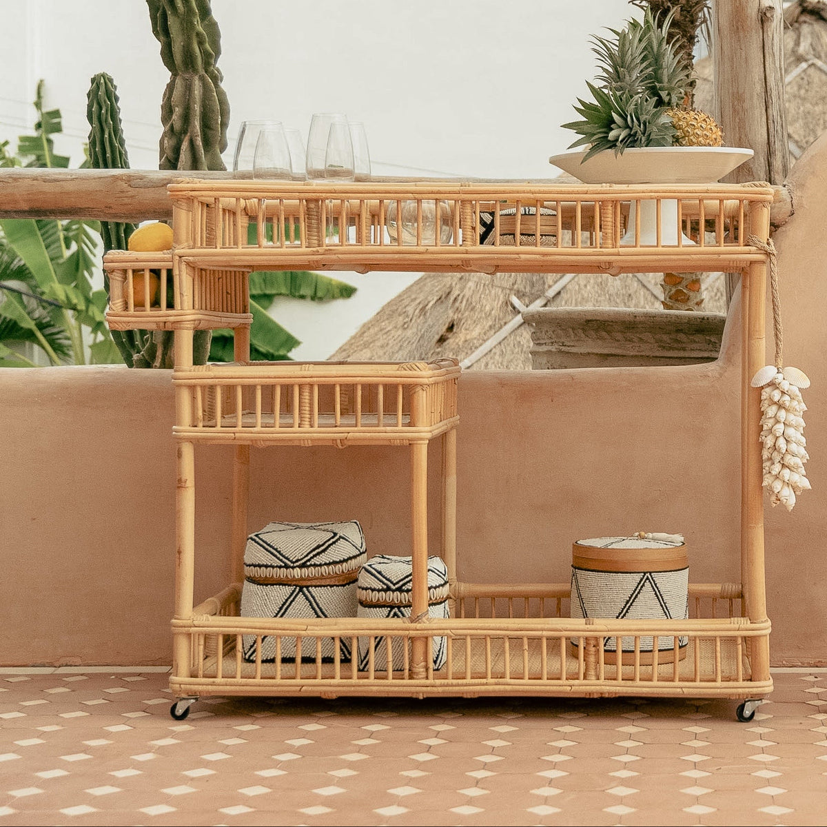 Seseh Rattan Bar Cart Console Trolley