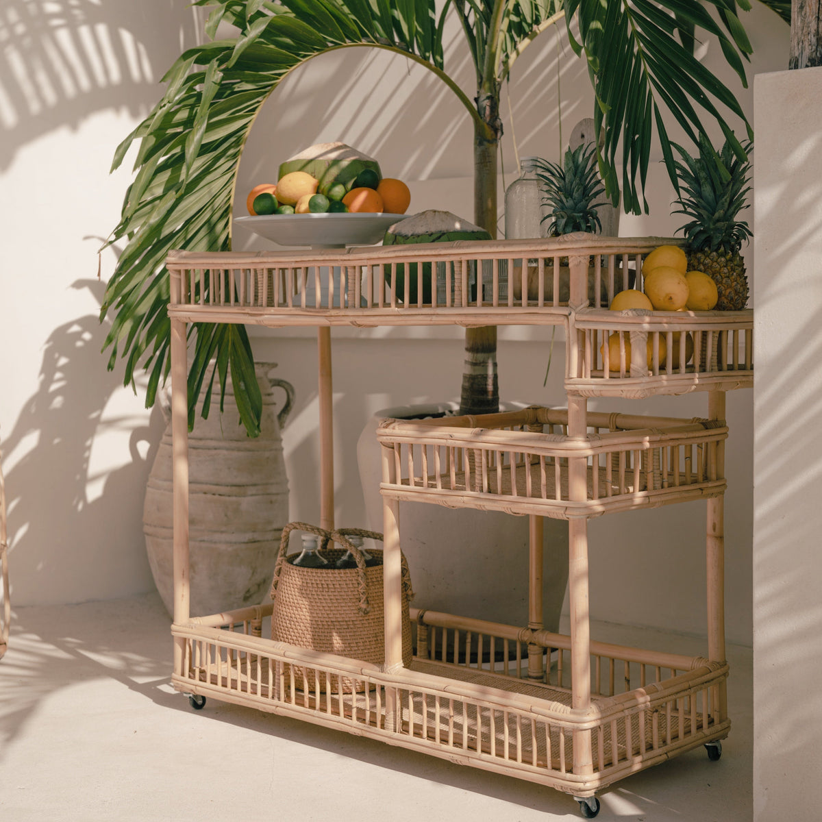 Seseh Rattan Bar Cart Console Trolley