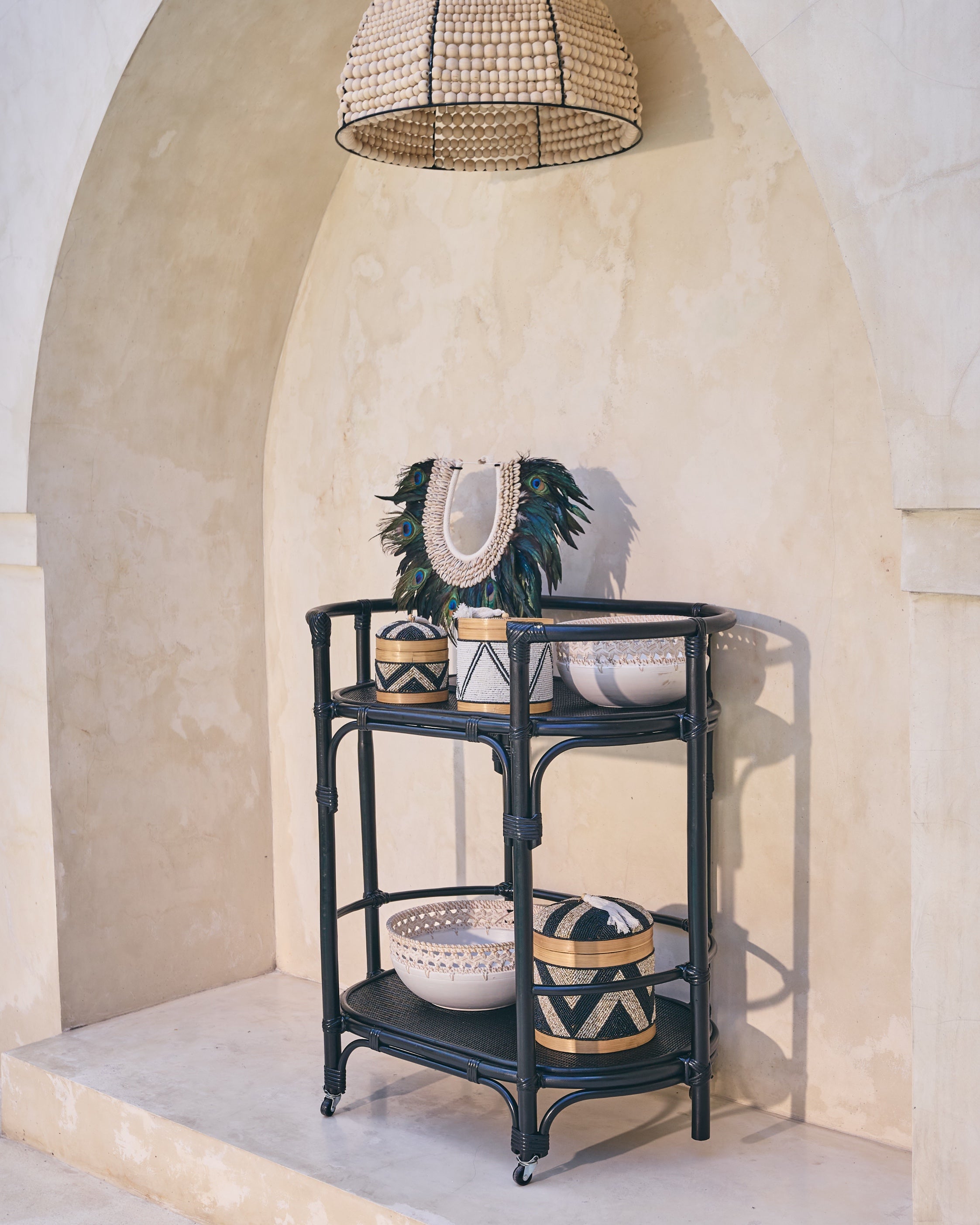 Soori Rattan Bar Cart Console Trolly - Black