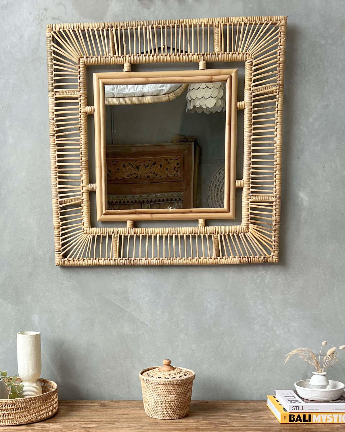 Muka Rattan Square Wall Mirror