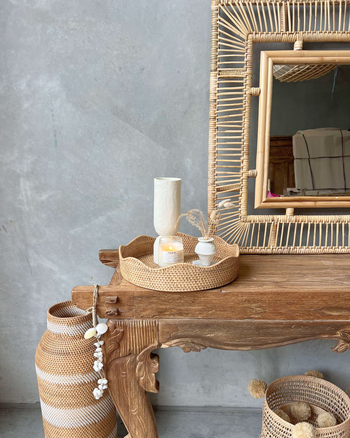 Muka Rattan Square Wall Mirror