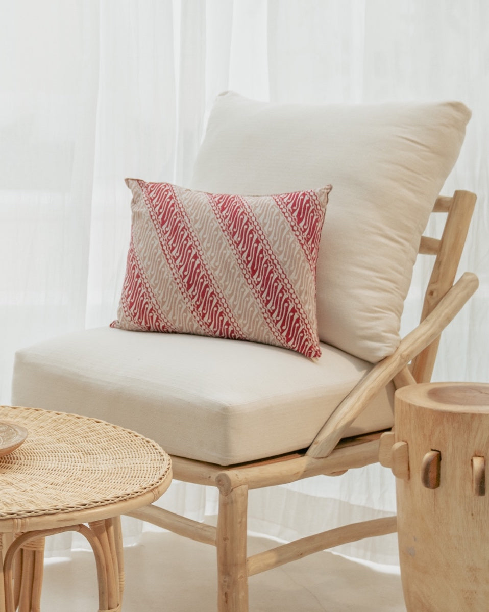 Java Batik Cushion Cover - Cherry Red, Blush & Cream Diagonal Design, Square + Rectangular