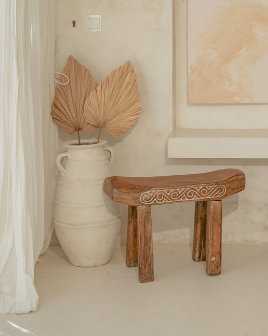 Timor Carved Wooden Foot Stool Seat