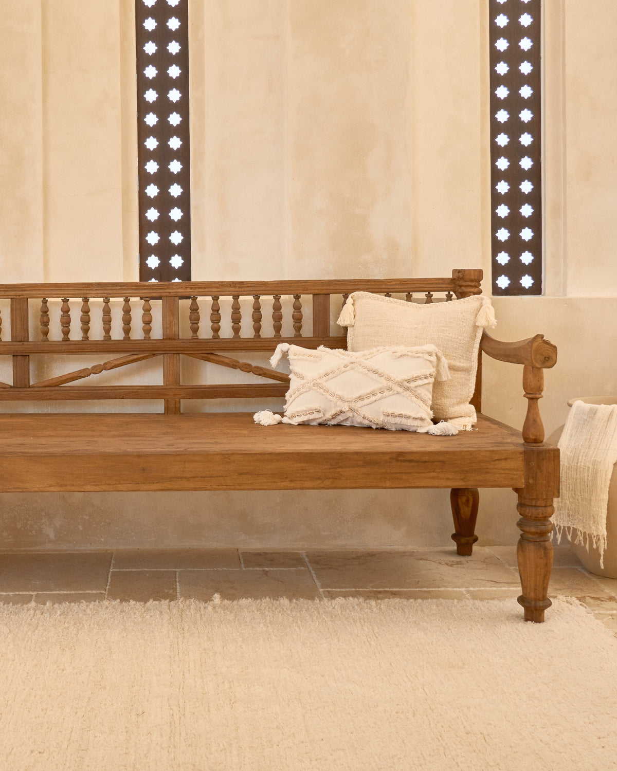 Vintage Recycled Teak Daybed Bench - with original arms & carvings
