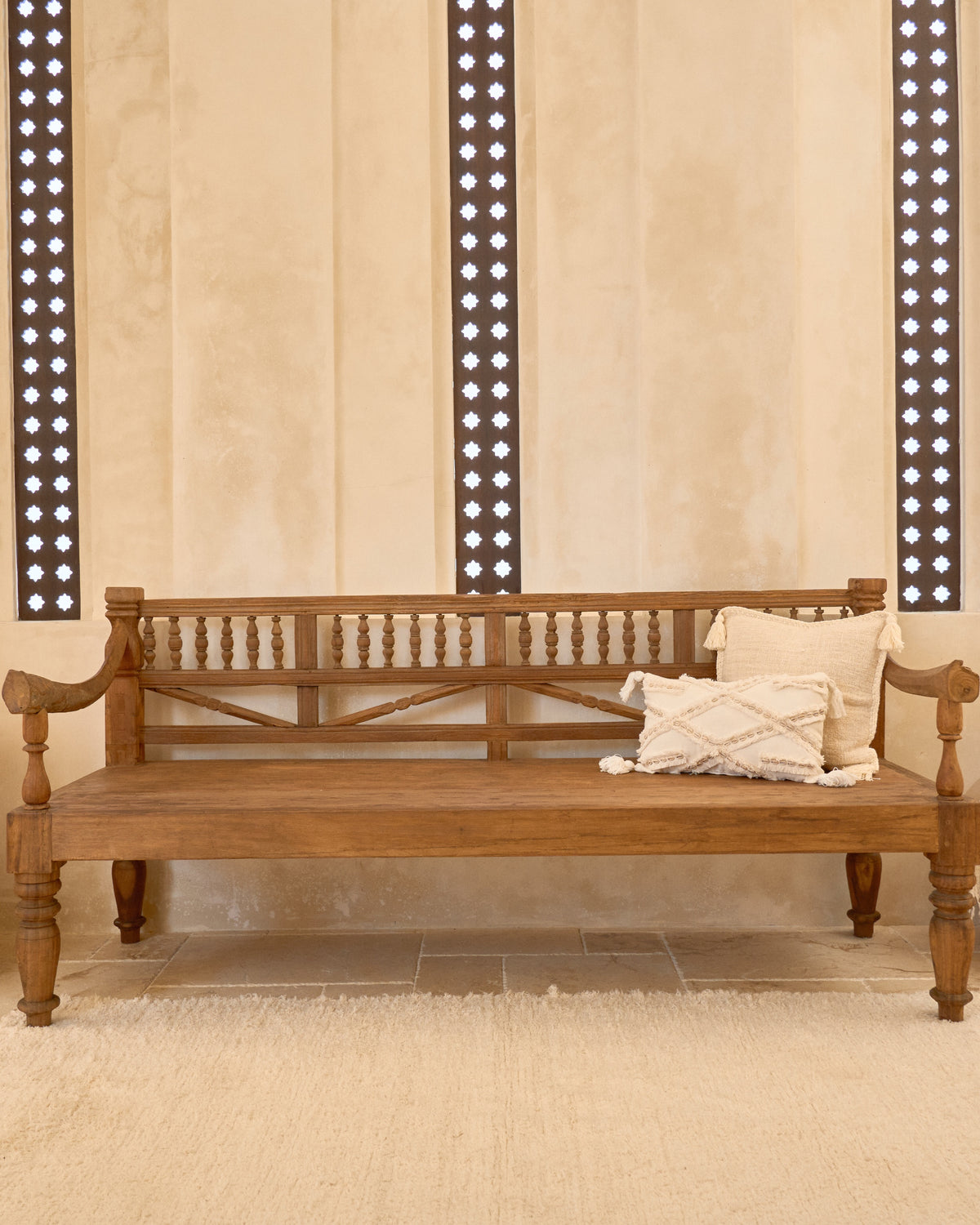 Vintage Recycled Teak Daybed Bench - with original arms & carvings