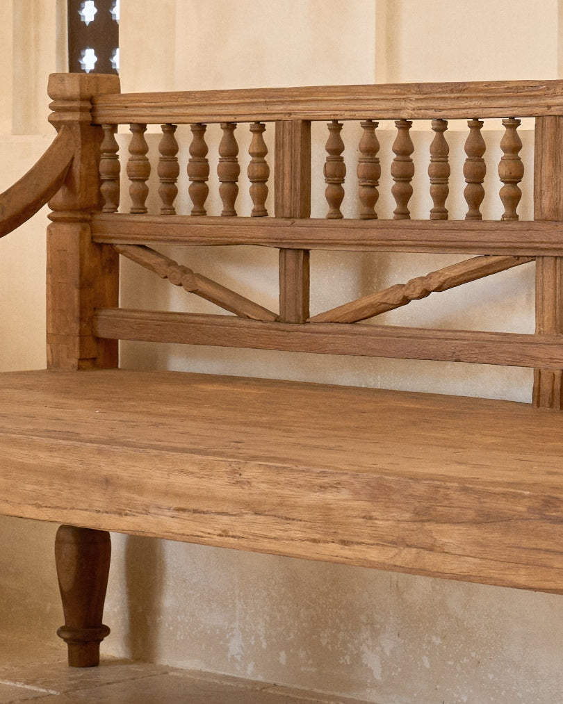 Vintage Recycled Teak Daybed Bench - with original arms & carvings