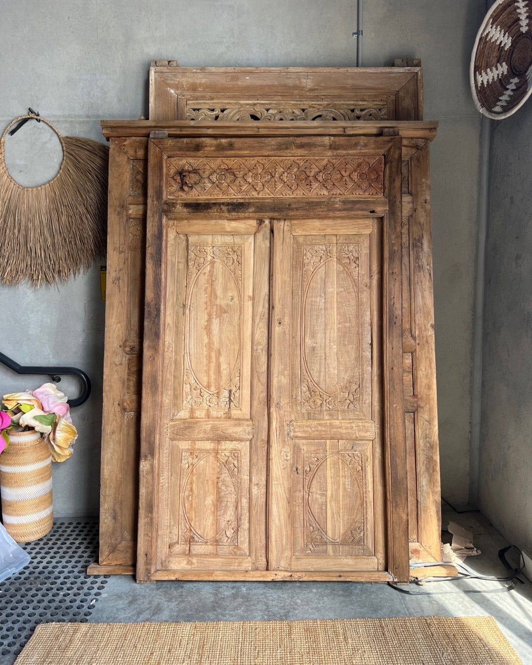 Vintage Carved Teak Door Frame and Doors - matching gate / panels