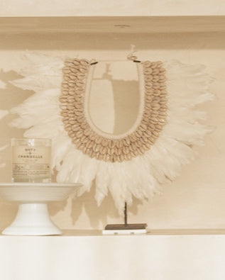 White Feather Shell Necklace & Stand