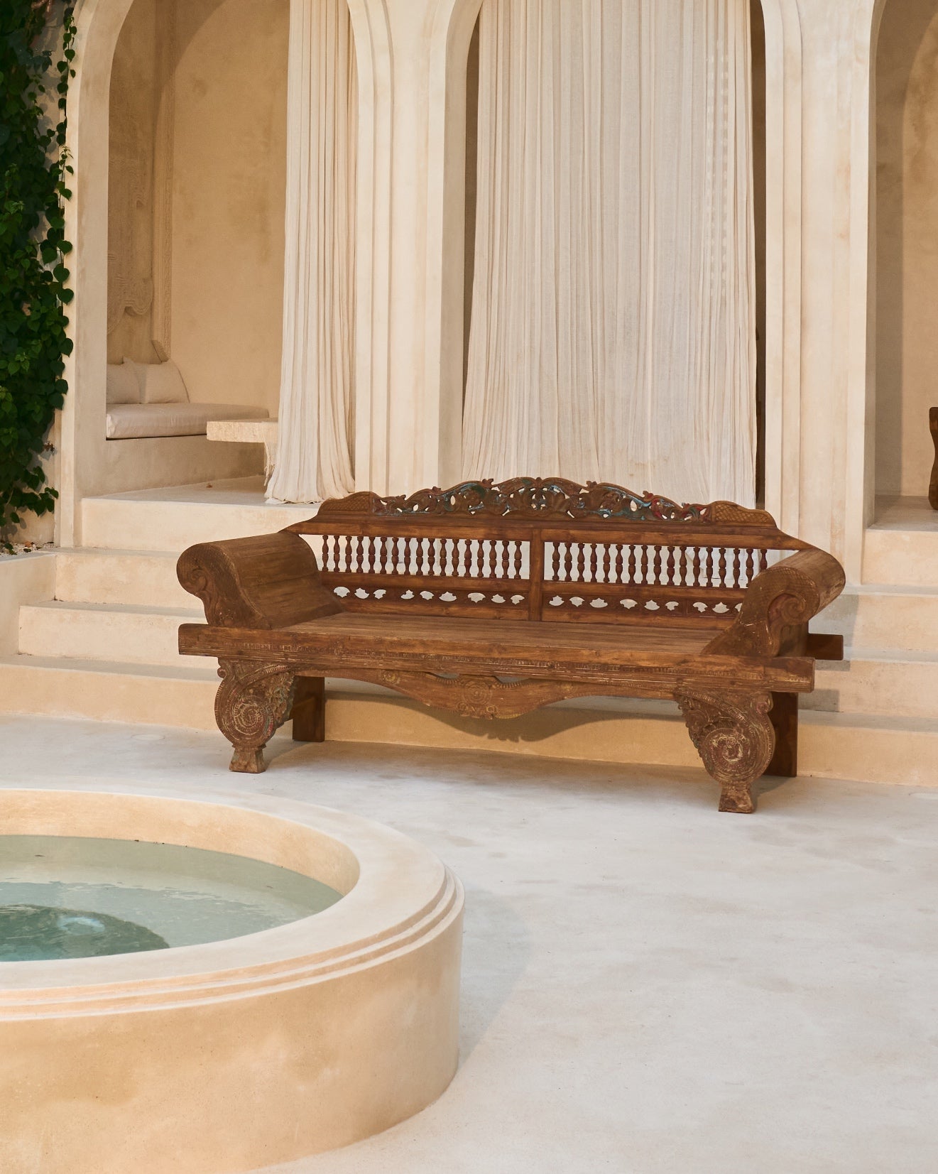 Mencintai Recycled Teak Carved Vintage Daybed