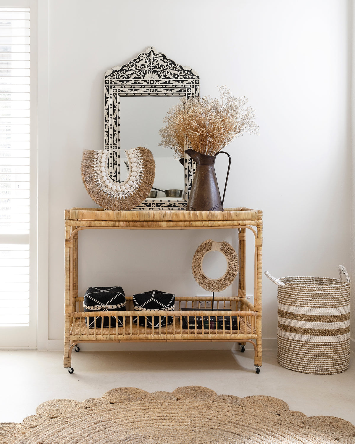 Archipelago Striped Seagrass Baskets - White, Natural multi-stripe