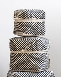 Beaded Bamboo Square Boxes  - Thin Stripe Design