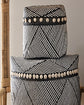 Navy White Stripe Rectangular Tall Beaded Bamboo Baskets - S, M, L