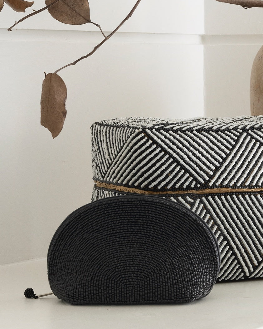 Hand Beaded Makeup or Everyday Purse - Black or Gold