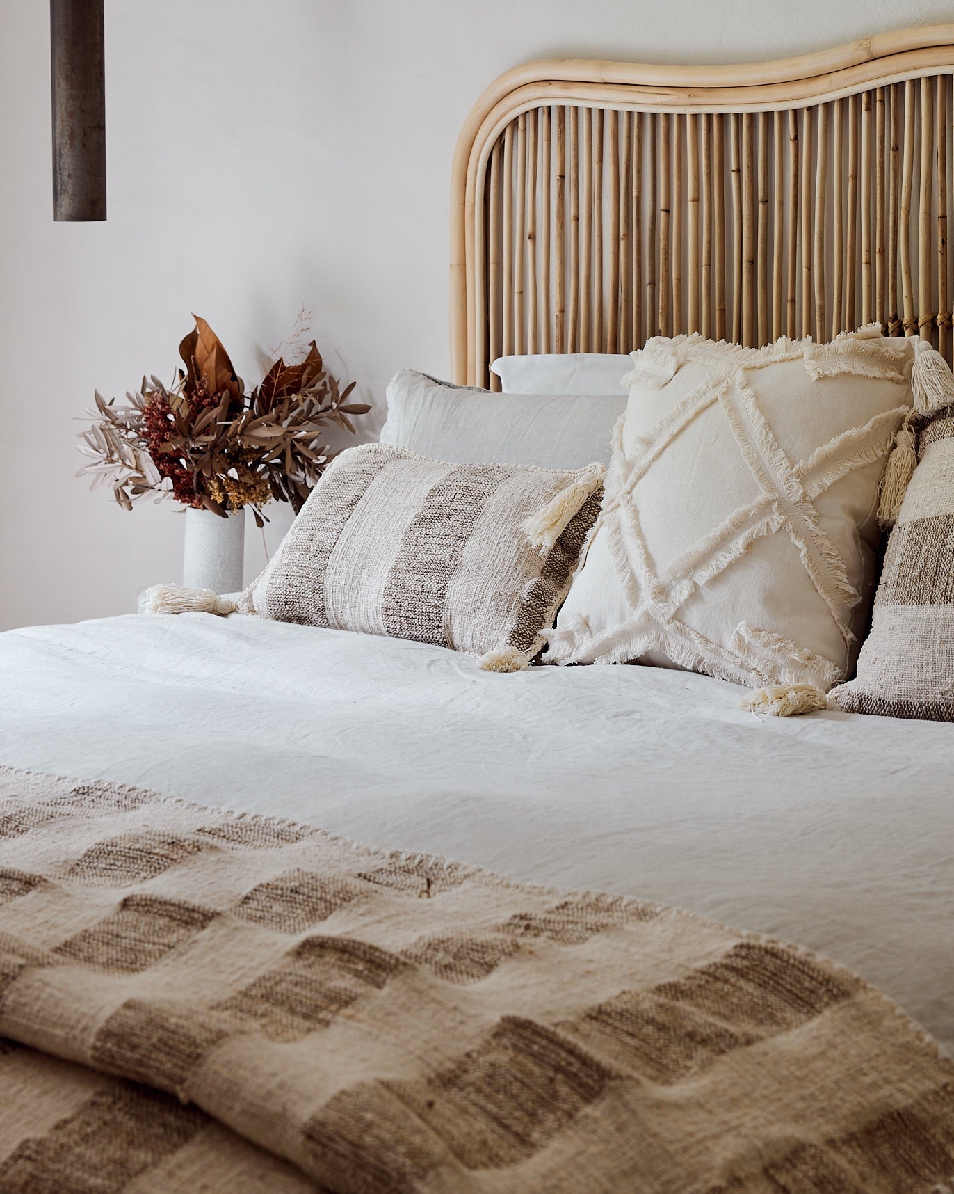 Textured Blanket Latte Brown & Vanilla Cream Block Stripe with corner tassels