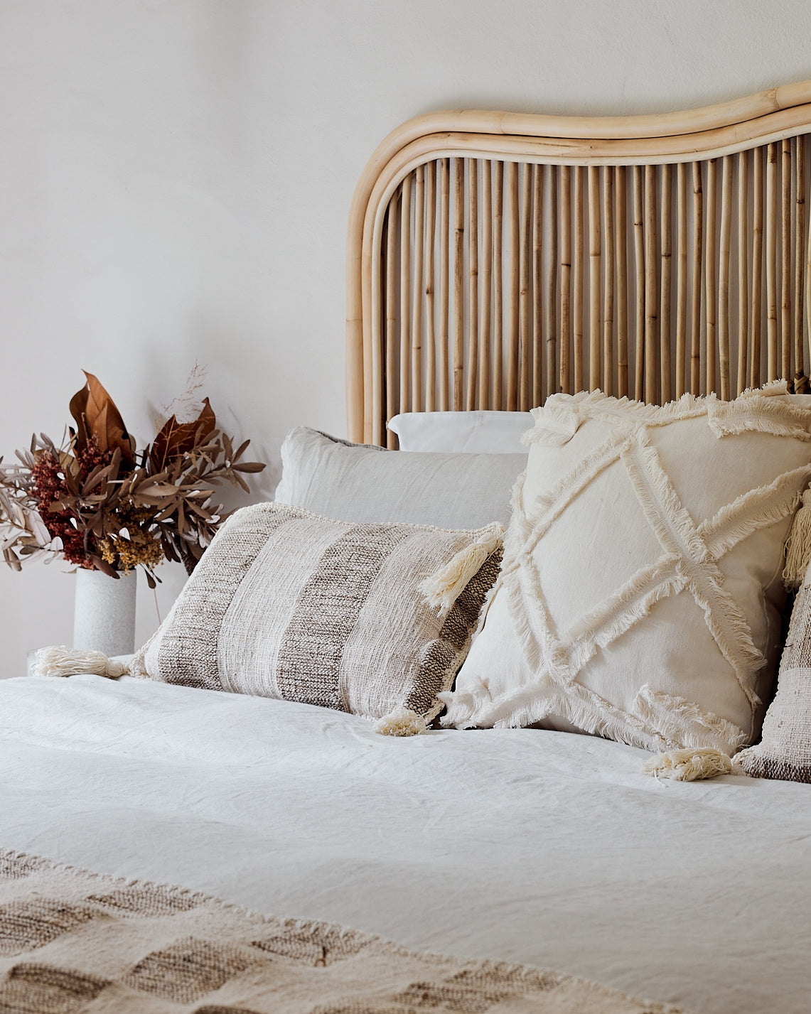 Textured Blanket Latte Brown & Vanilla Cream Block Stripe with corner tassels