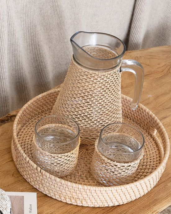 Round Rattan Woven Trays with handle space - XL, Large, Medium, Small
