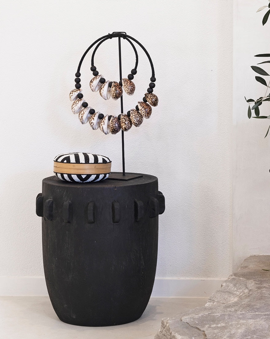 Black White Cowrie Shell Necklace & Stand