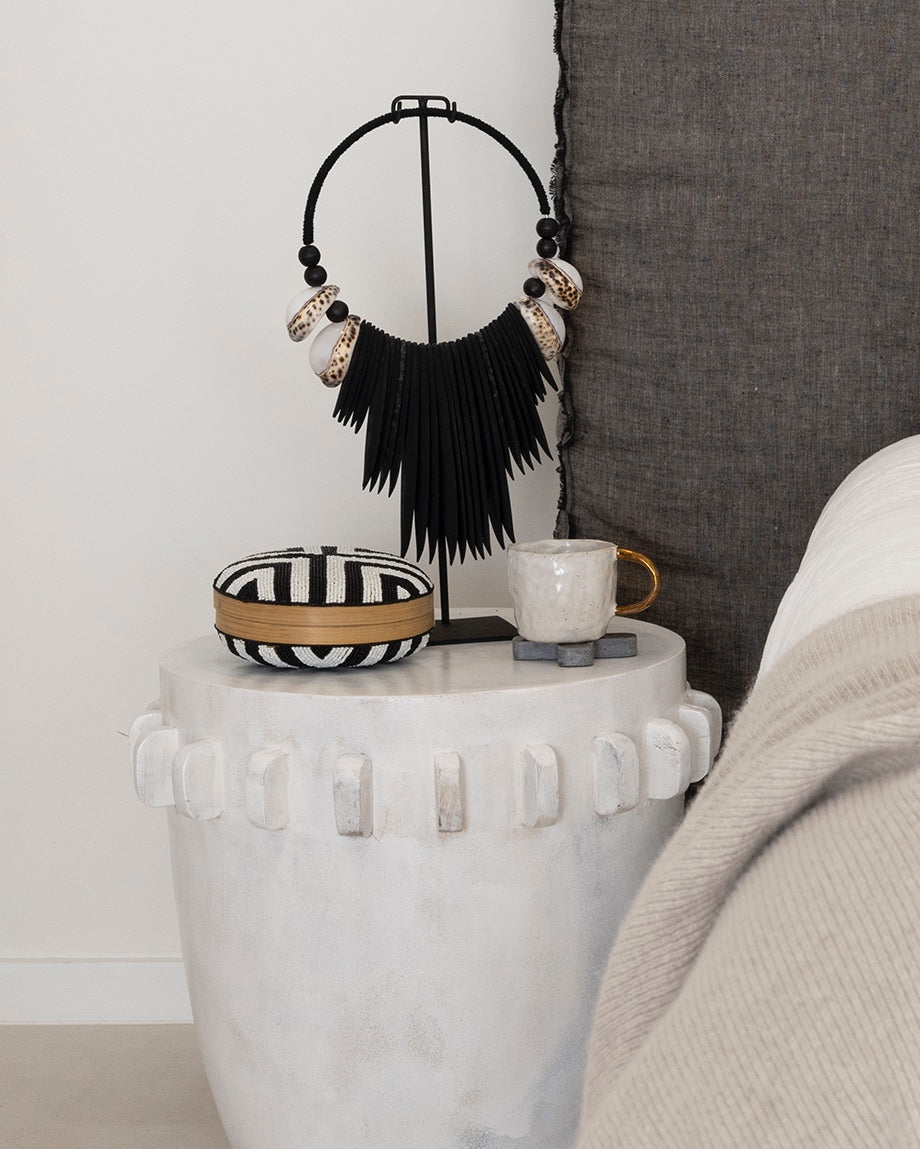 Beaded bamboo round box - 5 colours