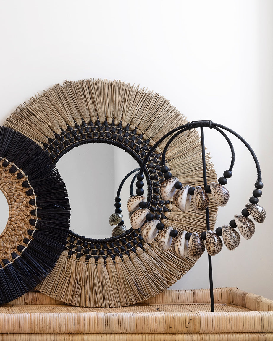 Black White Cowrie Shell Necklace & Stand