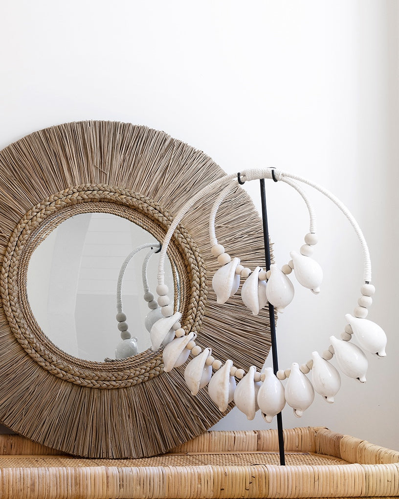 White Double Cowrie Shell Necklace & Stand