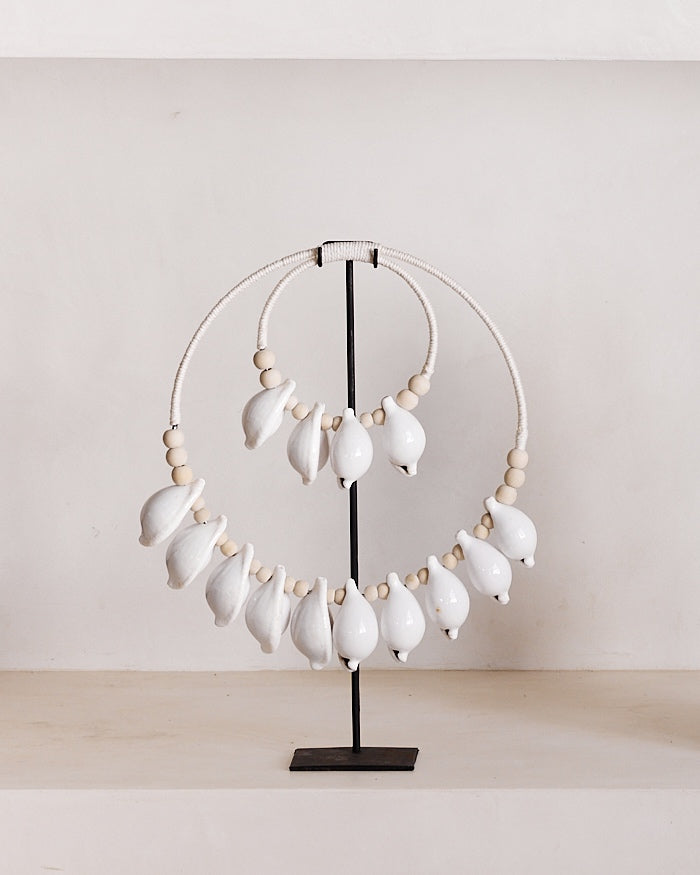 White Double Cowrie Shell Necklace & Stand