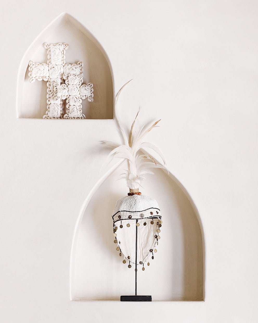 Black White Tribal Beaded & Feather Hat Stands