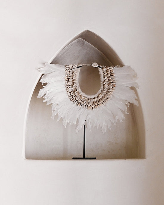 White Feather Shell Necklace & Stand
