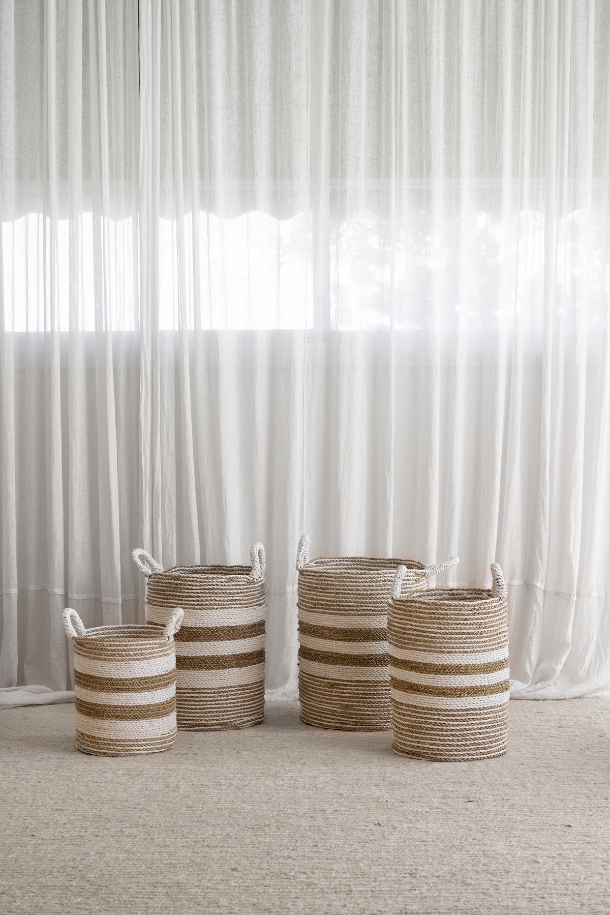 Archipelago Striped Seagrass Baskets - White, Natural multi-stripe