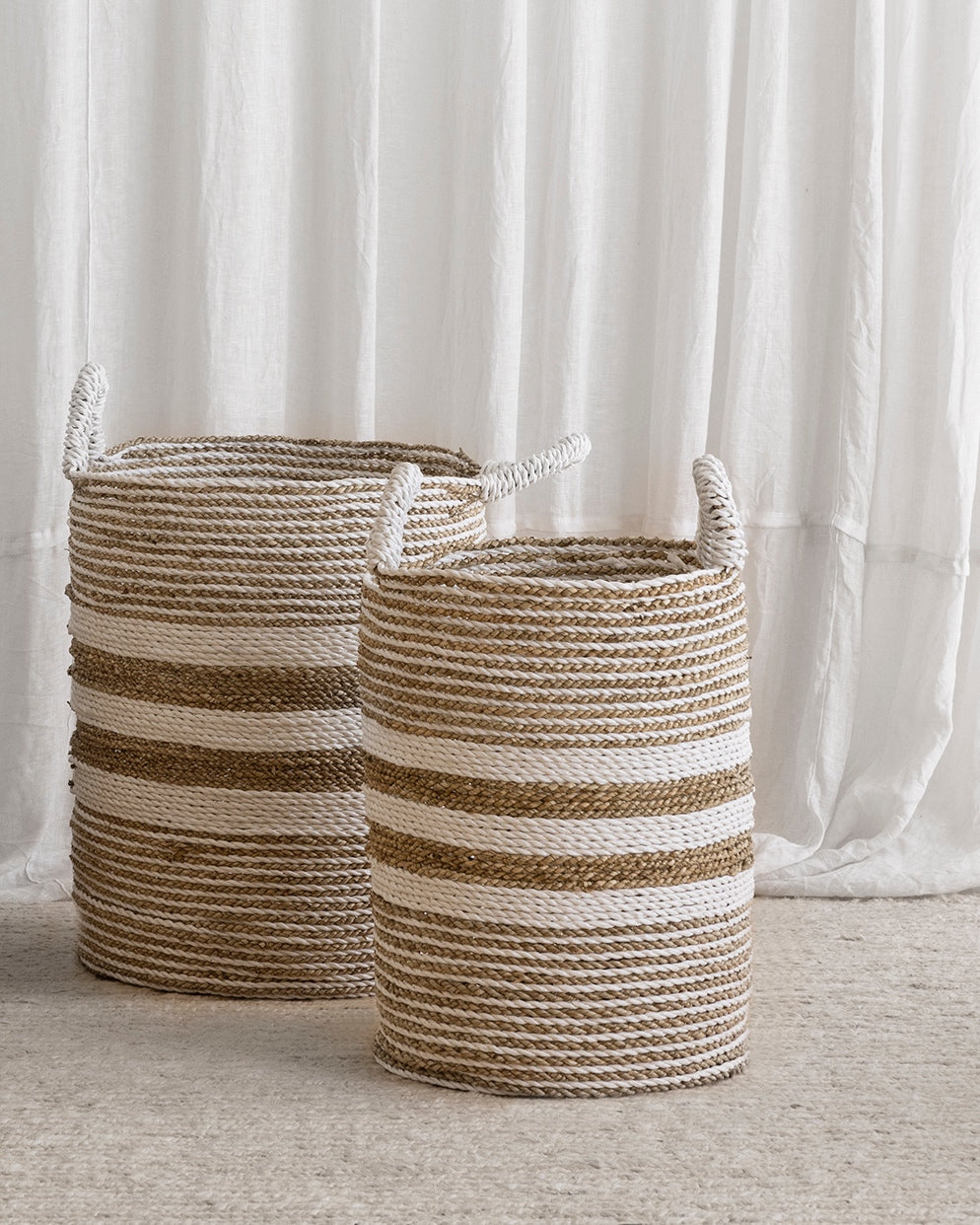 Archipelago Striped Seagrass Baskets - White, Natural multi-stripe