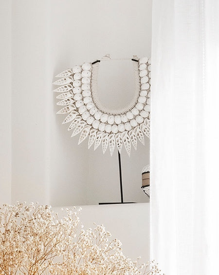 White Feather Shell Necklace & Stand