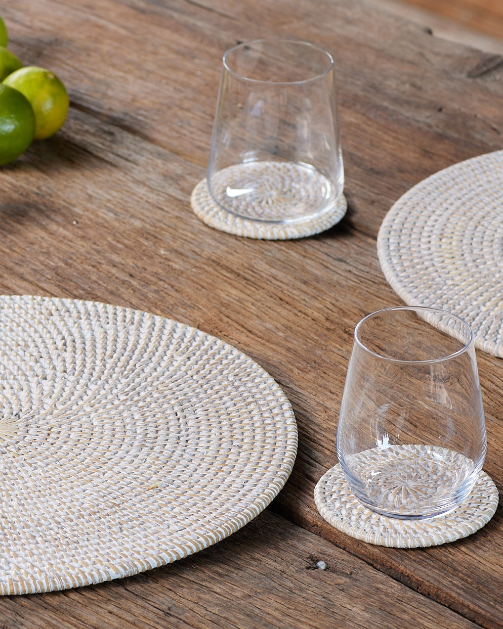 Whitewash Round Rattan Coasters