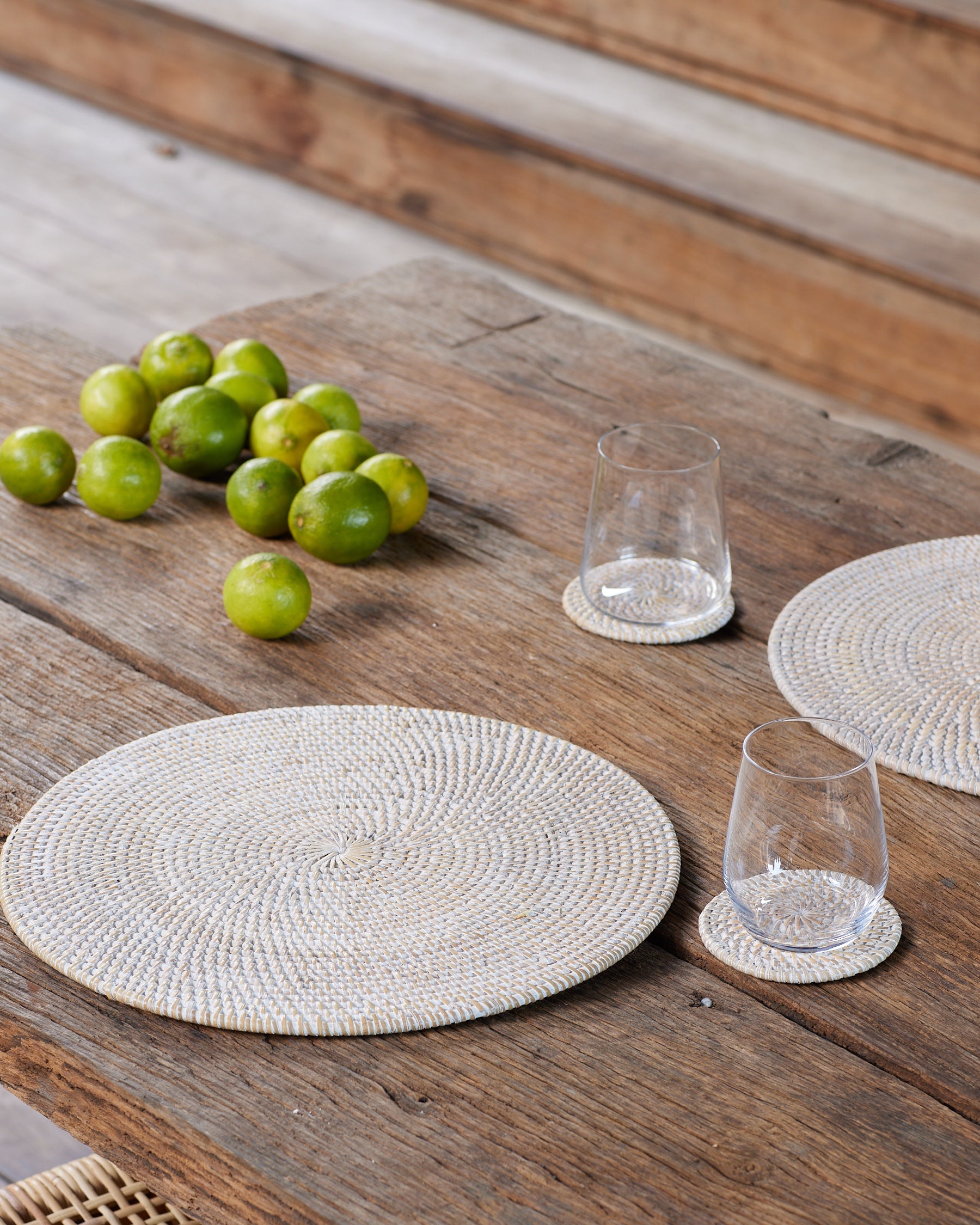 Whitewash Round Rattan Coasters