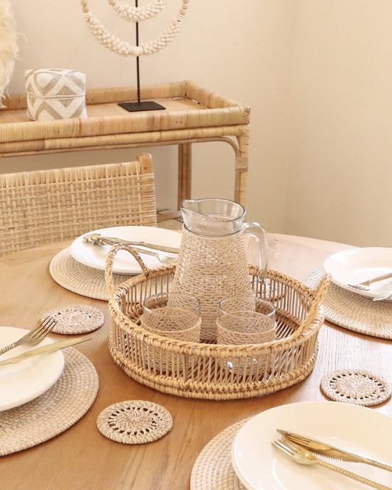 Rattan Spiral Weave Design Coasters - Single or Set x4 or x6