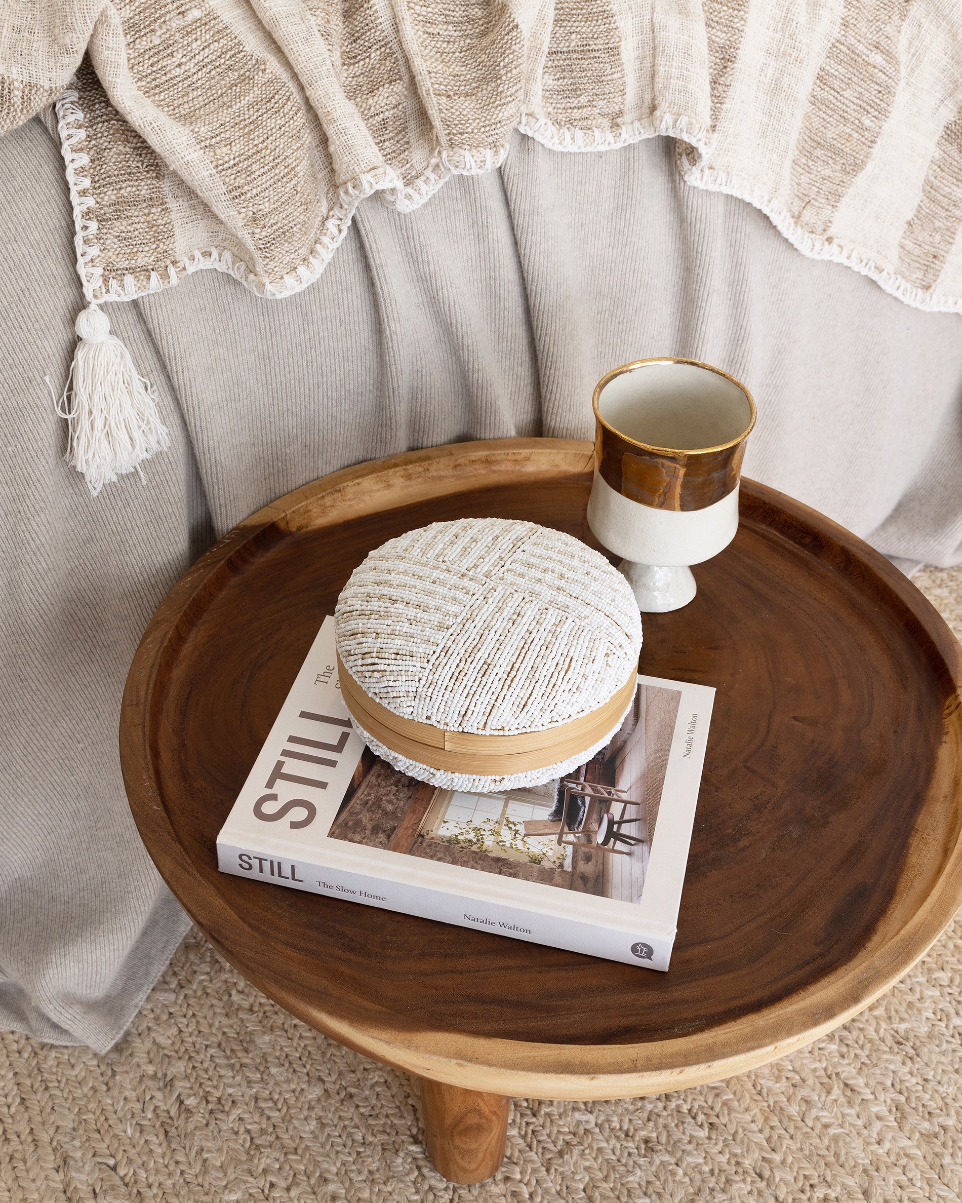 Beaded bamboo round box - 5 colours