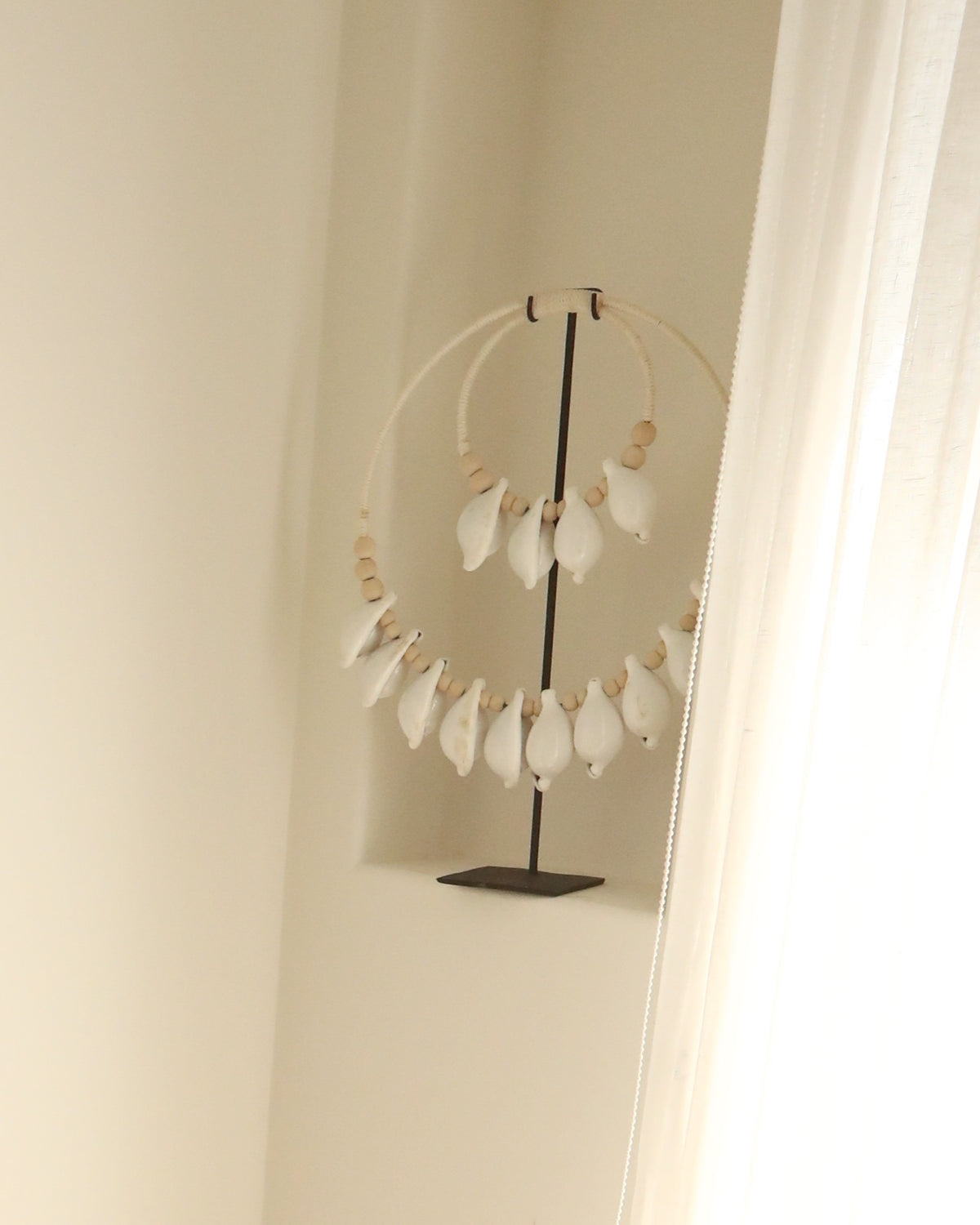 White Double Cowrie Shell Necklace & Stand
