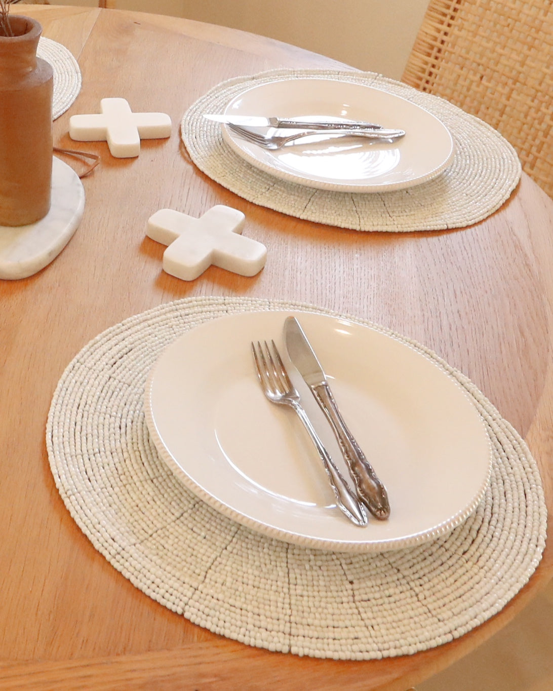 Marble Cross Coasters - White, Grey