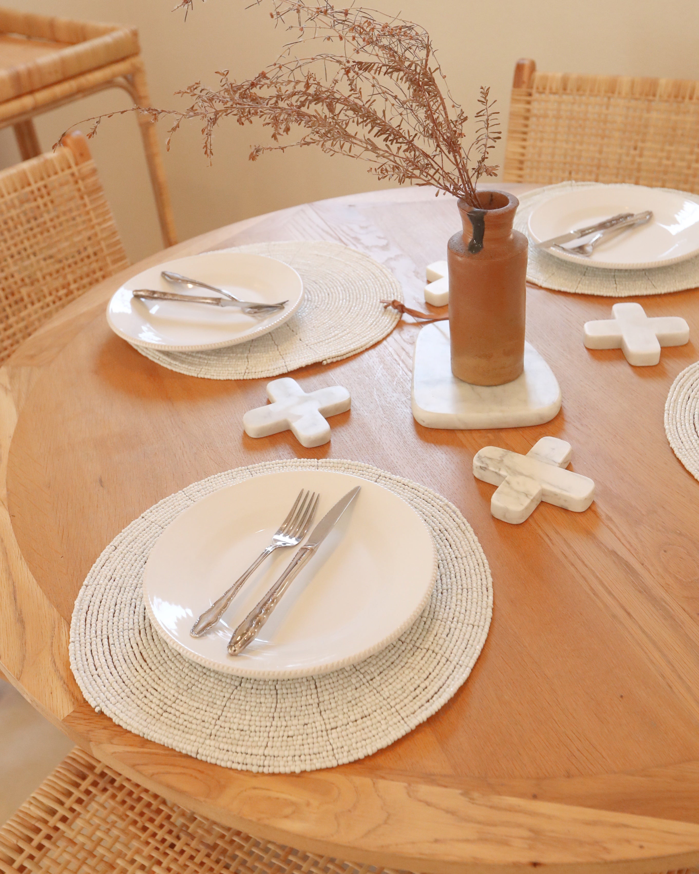 Marble Cross Coasters - White, Grey
