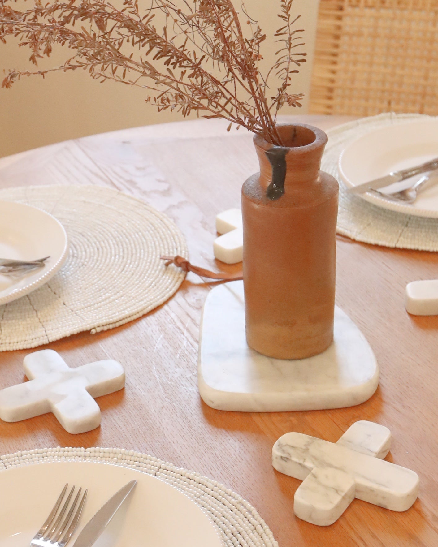 Marble Cross Coasters - White, Grey