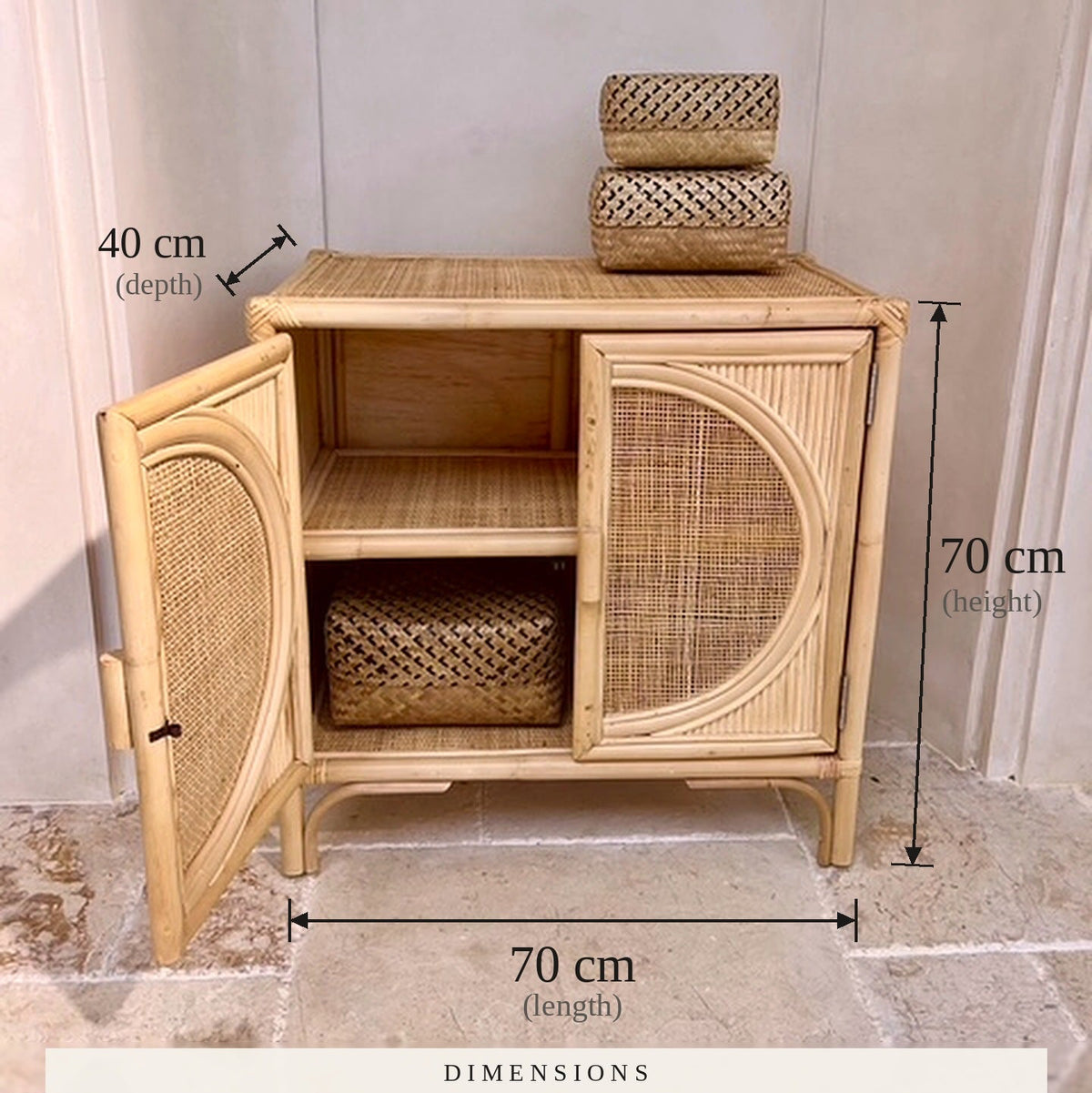 Busur Rattan Two Door Console Cupboard - Sunshine Design | 70cm long