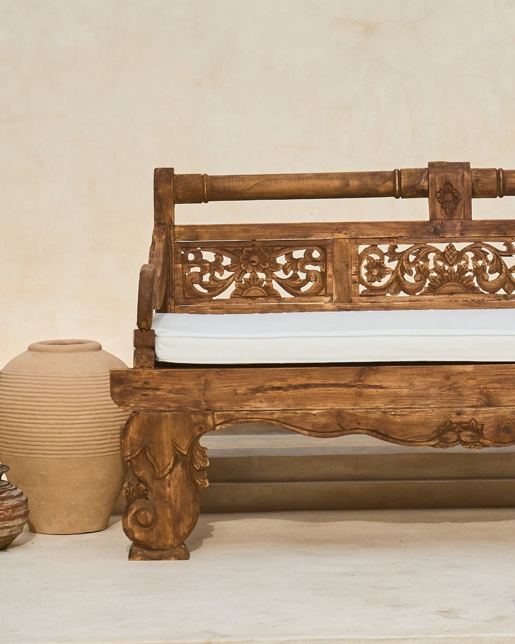 Bambu Recycled Teak Carved XL Seat Daybed with mattress